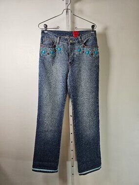 V Cristina Jeans Blue Beaded Boho Straight Leg 4